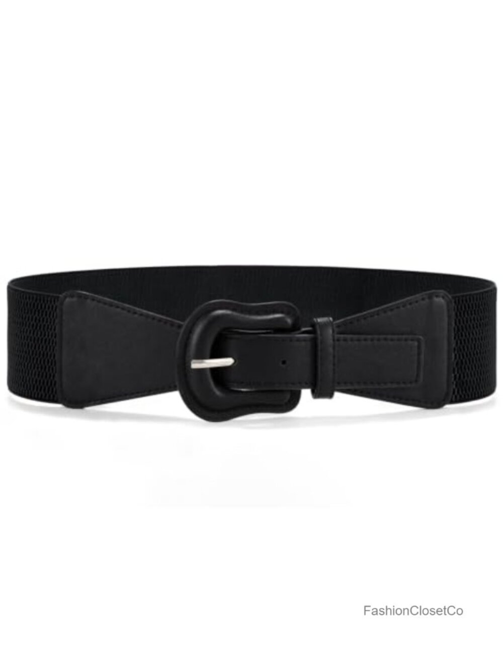Women Wide Stretchy Elastic Belt PU Leather Interlock Buckle Vintage Waistband